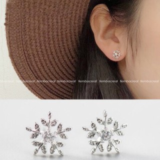 Bông tai hoa tuyết chất liệu bạc ta, bông tai bạc an toàn, lành tính, bảo hành trọn đời, tiệm bạc real