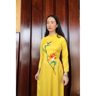 Áo dài lụa tây thi thêu hoa ( áo và quần) hình shop tự chụp