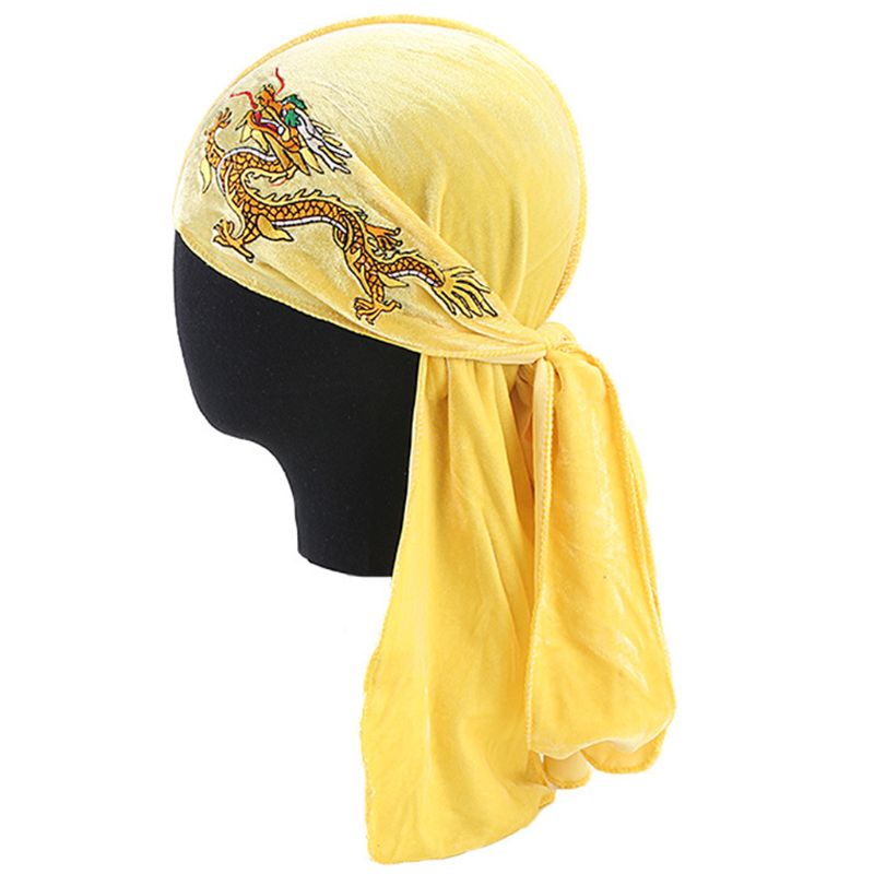 Mũ Turban Nhung Thêu Hình Rồng Phong Cách Trung Hoa