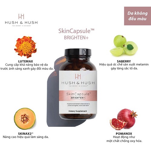 💝 Viên Uống Sáng Da, Trắng da, Mờ Thâm Nám Skincapsule Brighten+ Hush & Hush - Hami Beauty VN