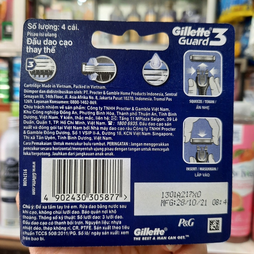 Vỉ 4 Lưỡi Dao cạo râu Gillette Guard 3