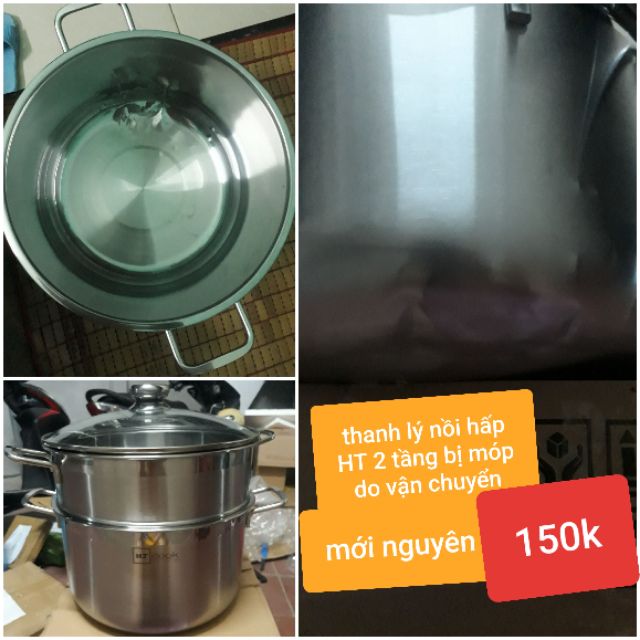 [Free ship 70k]nồi hấp 2 tầng 1.5 đáy  28cm H.T COOK  nắp kính