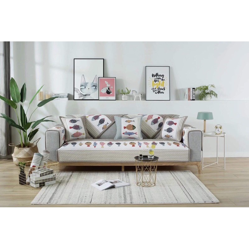 Thảm quilt phủ sofa hoẵ trải sàn