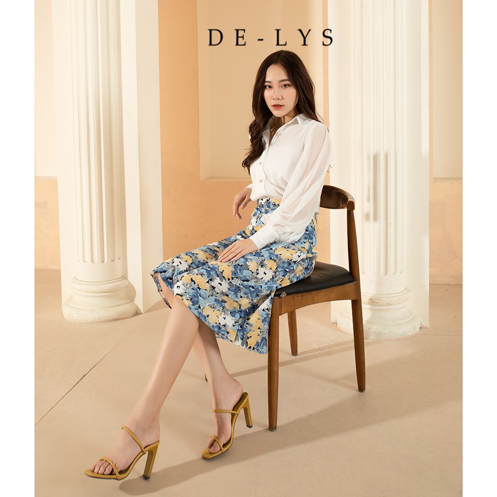 Chân váy chữ a công sở cao cấp Delys chân váy dài chữ a lưng cao họa tiết hoa xanh | BigBuy360 - bigbuy360.vn