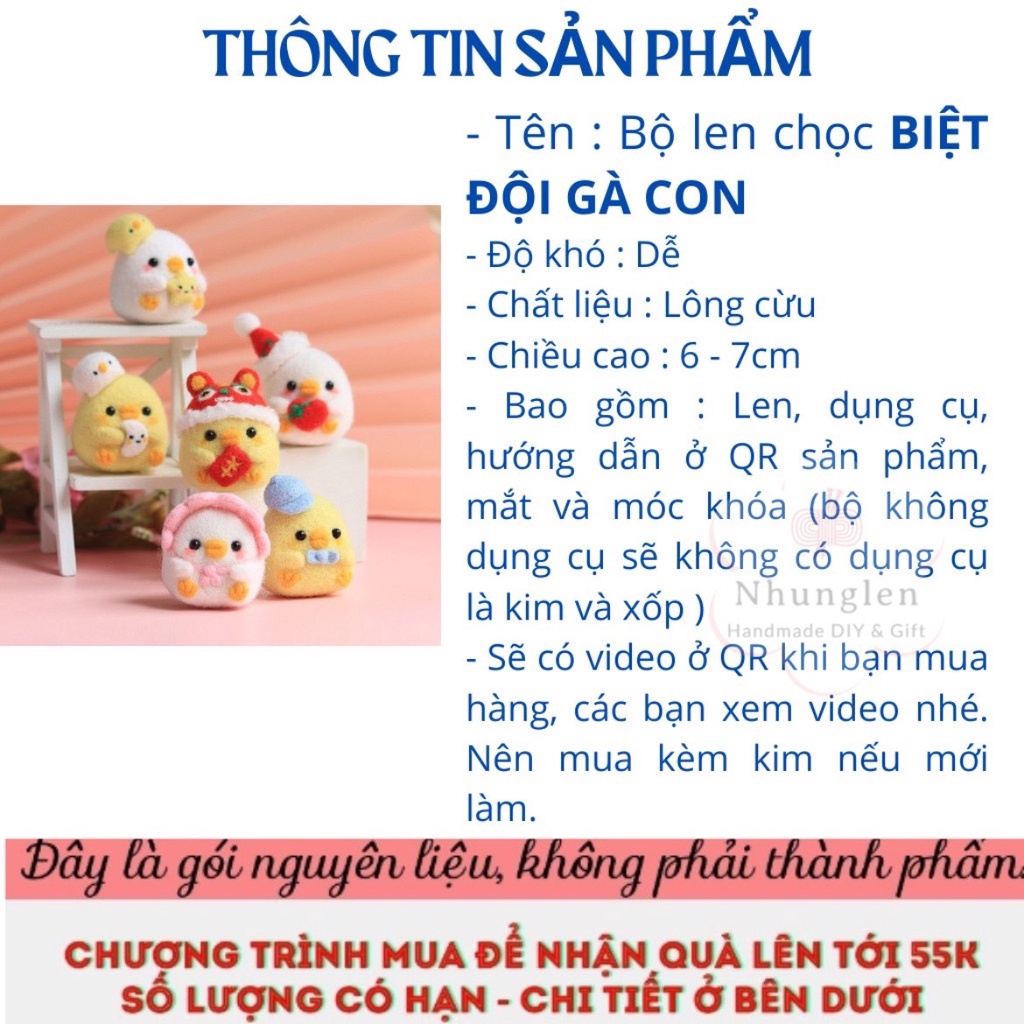 Bộ len chọc Biệt Đội Gà Con nhỏ nhắn - dễ thương - Needle felting chicken cho người mới bắt đầu- móc khoá từ len
