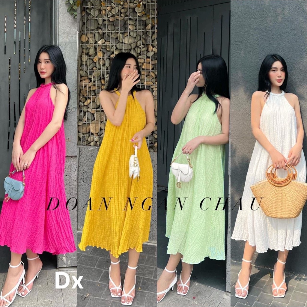 Váy đầm cổ yếm xốp Mỏng Mát dáng xoè nhiều màu ( không biết mặc đồ kiểu nên xem kỹ trước khi mua )