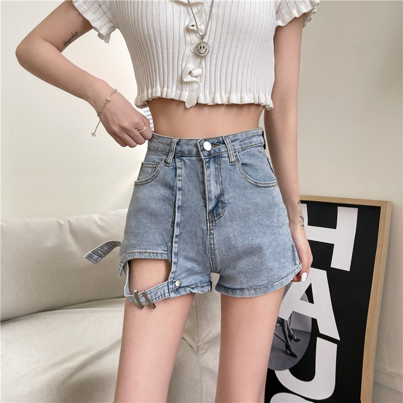 SUXI Quần Short Denim Lưng Cao Phong Cách Hàn Quốc Cho Nữ
