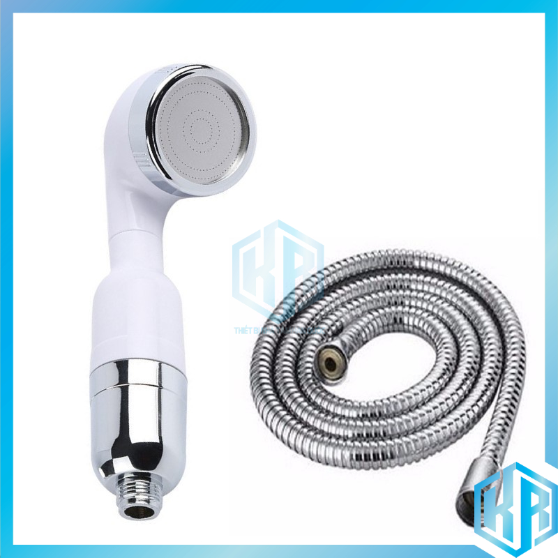 Tay sen tắm tăng áp bằng nhựa ABS tay cầm to có lọc cặn kháng khuẩn màu trắng tặng kèm dây 1.5m - QM041