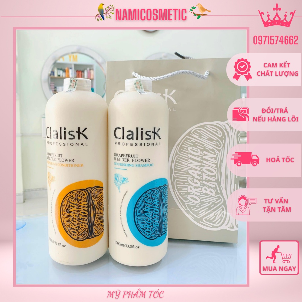 Cặp Dầu Gội Xả Bưởi Clalisk 1000ml | Giảm Rụng Tóc, Phục Hồi Tóc Hư Tổn, Khô Xơ Hàng Chính Hãng Italy