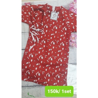 Áo dài nhung mềm hoa nhí cho bé