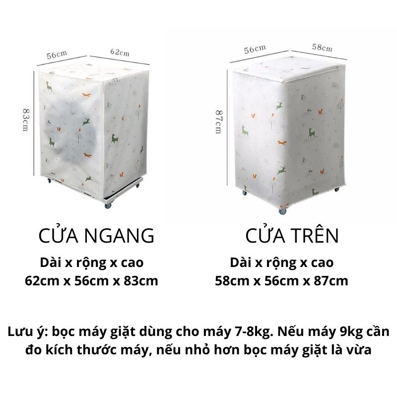 Bọc máy giặt cửa ngang, cửa trên chống bụi Peva, vỏ trùm che máy giặt DEXI