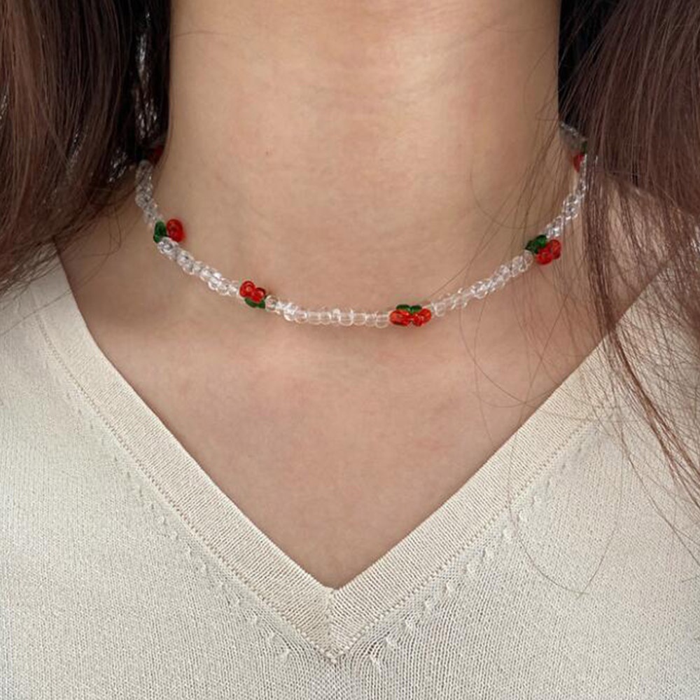 Vòng cổ Choker đính hạt nhựa Resin trong suốt hình quả Cherry dễ thương phong cách Bohemian thời trang mùa hè cho nữ