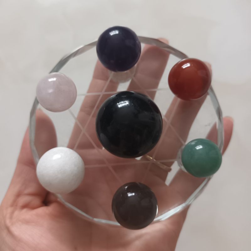 Bàn đá thất tinh trận size trung,  quả cầuđá thanh tẩy, trưng bàn thần tài, bàn làm việc, sưu tầm