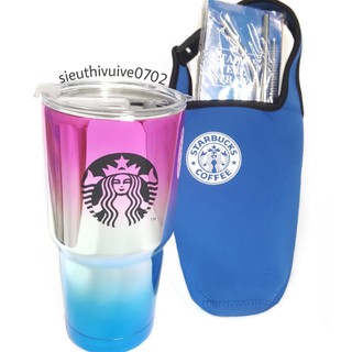 BỘ LY GIỮ NHIỆT STARBUCK TRÁNG GƯƠNG 900ML SIÊU ĐẸP