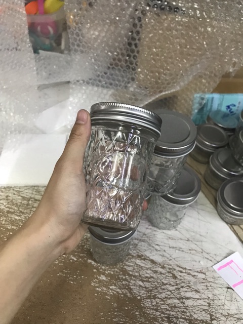 10 HỦ THUỶ TINH KIM CƯƠNG 200ml NẮP NHÔM BẠC