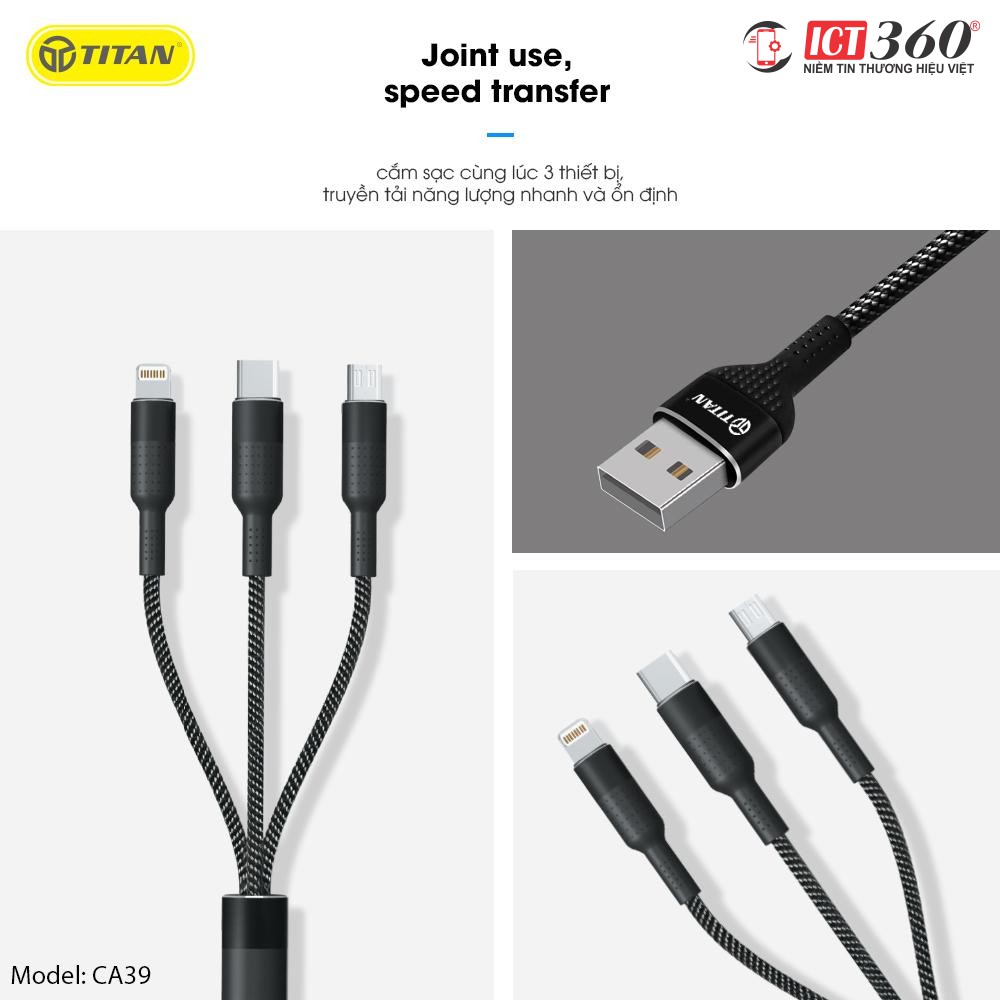 Cáp Sạc 3 Đầu Titan - Bảo hành 12 tháng 1 đổi 1