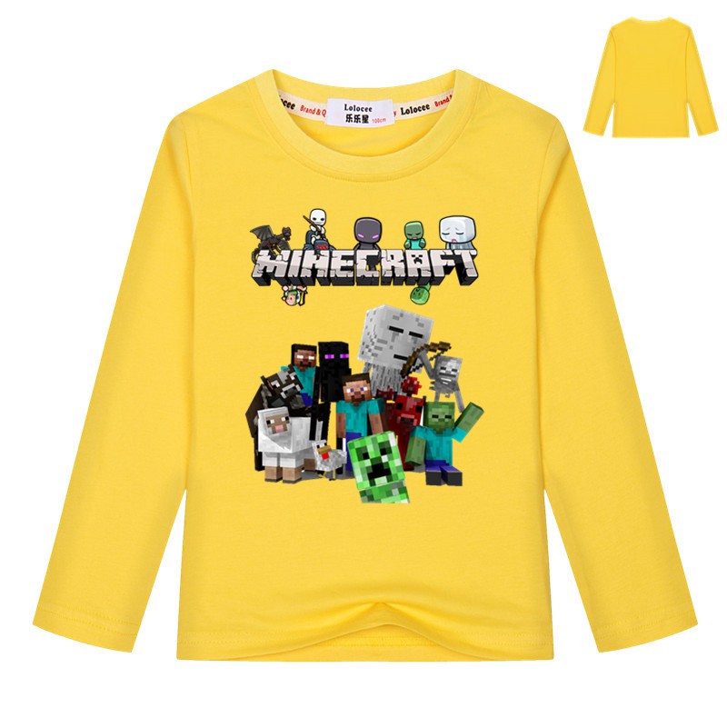 áo thun dài tay Minecraft Creeper Face tops quần áo cotton cho bé trai