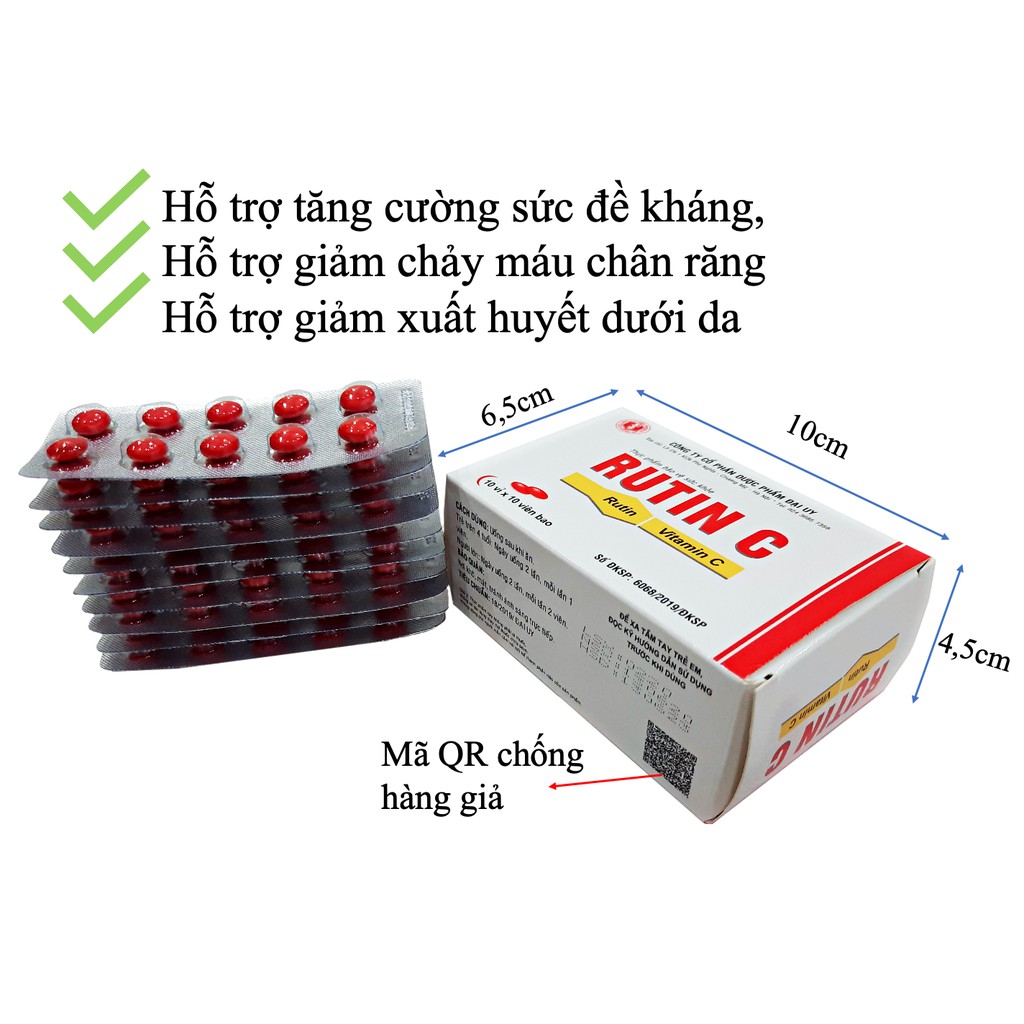 Rutin C Đại Uy - Tăng cường tính bền mạch máu, hỗ trợ giảm chảy máu chân răng, xuất huyết dưới da