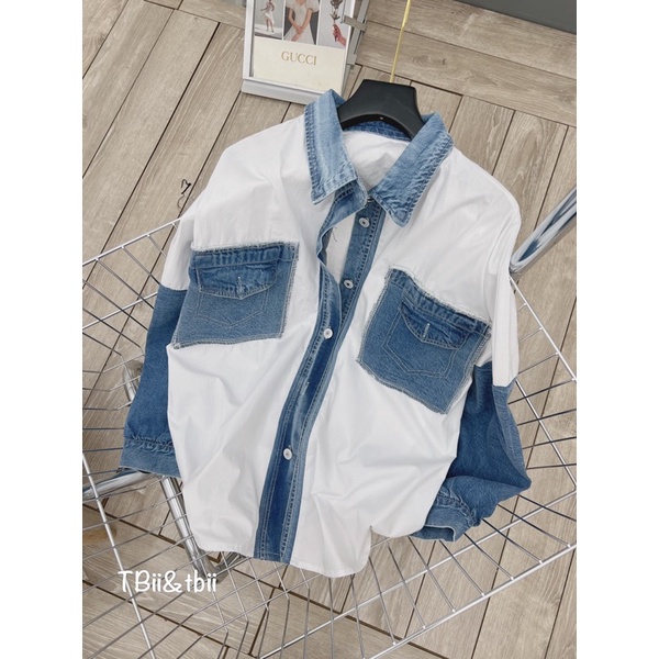 Áo sơ mi nữ, áo sơ mi pha bò hàng QCL1