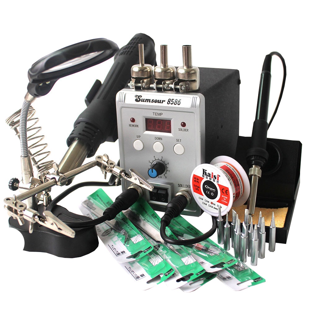 Trạm Hàn Khí Nóng Bằng Điện 8586 700W Cho Sửa Chữa + Kính Lúp