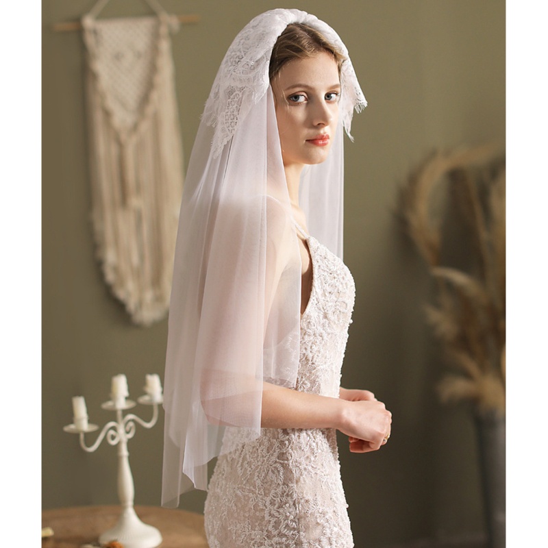 Mạng Che Mặt 2 Lớp Phối Ren Hoa Cho Cô Dâu