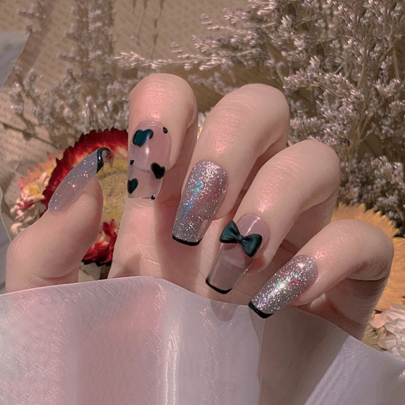 Túi 50 chiếc charm nơ đen trắng đính móng, charm nơ nhựa cơ bản, phụ kiện nail salon