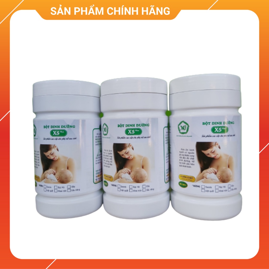 3 BỘT DINH DƯỠNG X5 PLUS-dùng cho lợi sữa cho mẹ sau sinh, gồm các hạt ngủ cốc naỷ mầm, thêm đạm đậu nành,bột nghệ...