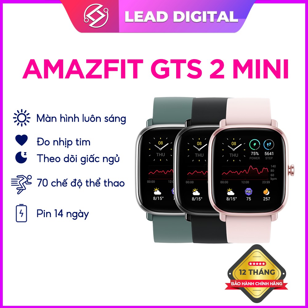 Đồng Hồ Thông Minh Amazfit GTS 2 Mini - Tiếng Việt - Đo Oxy trong máu - Theo dõi chu kỳ - Hàng Chính hãng - BH 12 Tháng