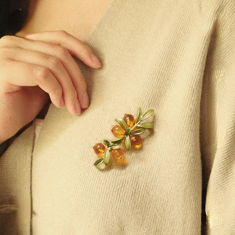 Ghim Cài Áo Hình Quả Cam / Cherry / Cây Lá Màu Cam Bằng Hợp Kim Tráng Men Phong Cách Trung