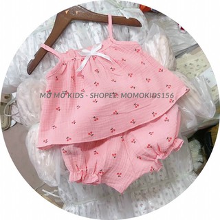 Bộ bé gái 2 dây kèm quần đùi vải xô Muslin loại 1 mềm mại êm mát cho bé yêu