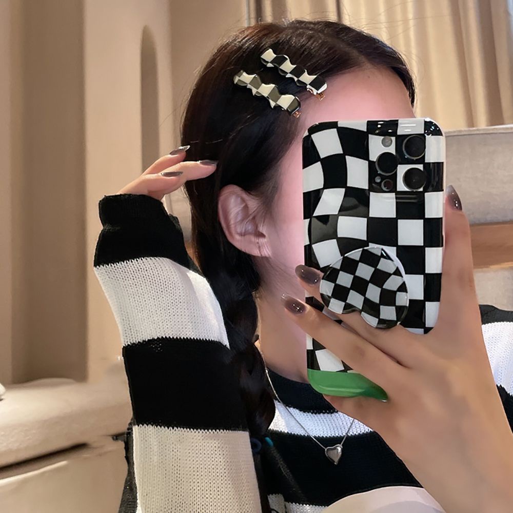 Kẹp Tóc Acrylic Hình Vuông Họa Tiết Kẻ Sọc Phong Cách Hàn Quốc Thanh Lịch Cho Nữ