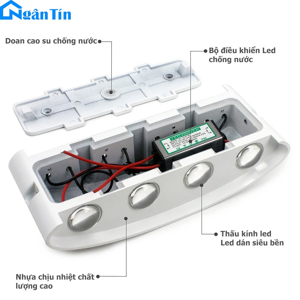 Đèn Led hắt tường treo tường gắn tường trong nhà ngoài trời 2 bóng 4 bóng 6 bóng 8 bóng Led 220V VNT624 Ngân Tin