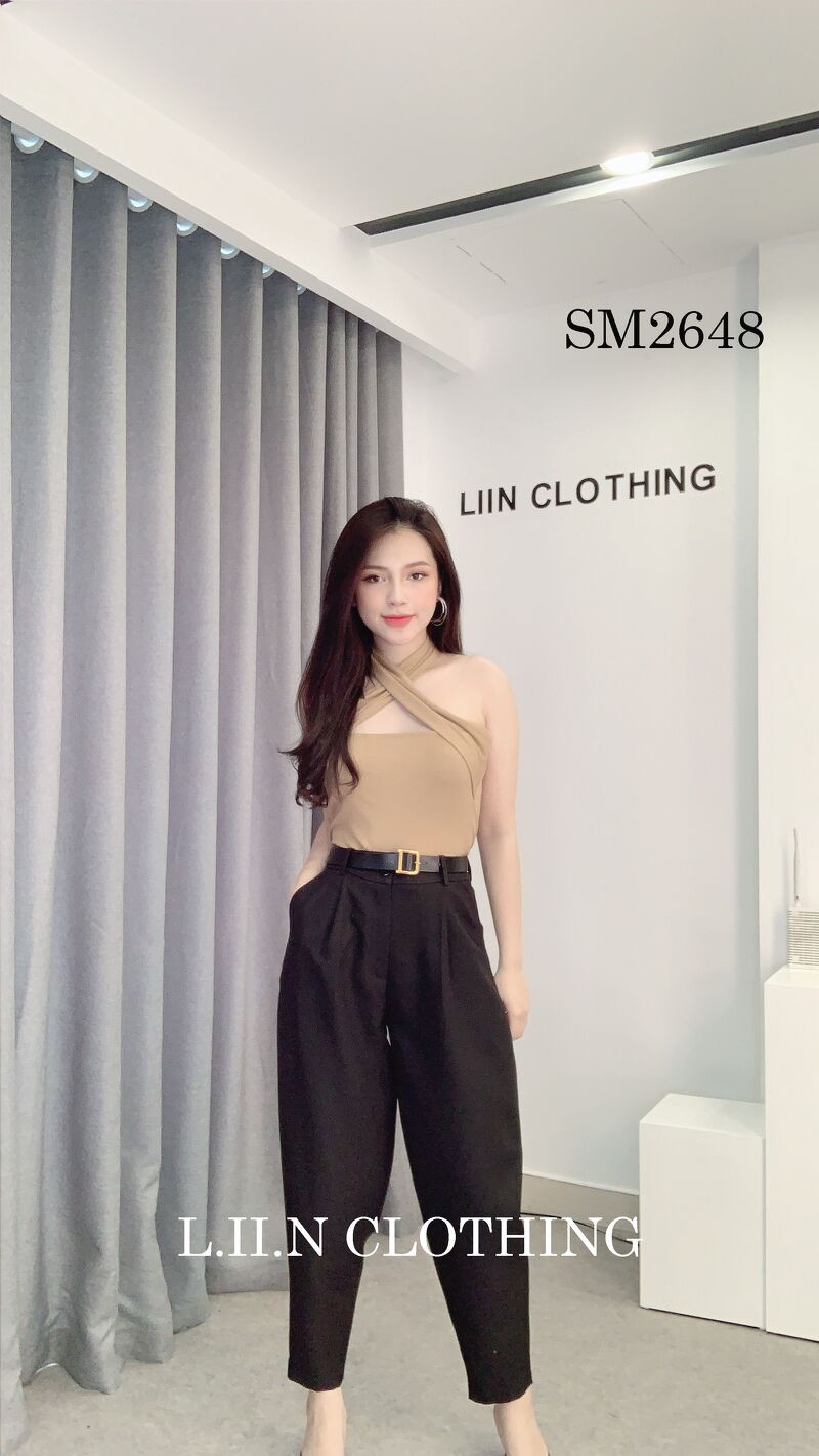 Áo Thun nữ chất đẹp, màu Nâu Cổ Yếm ôm body tôn dáng Liin Clothing SM2648