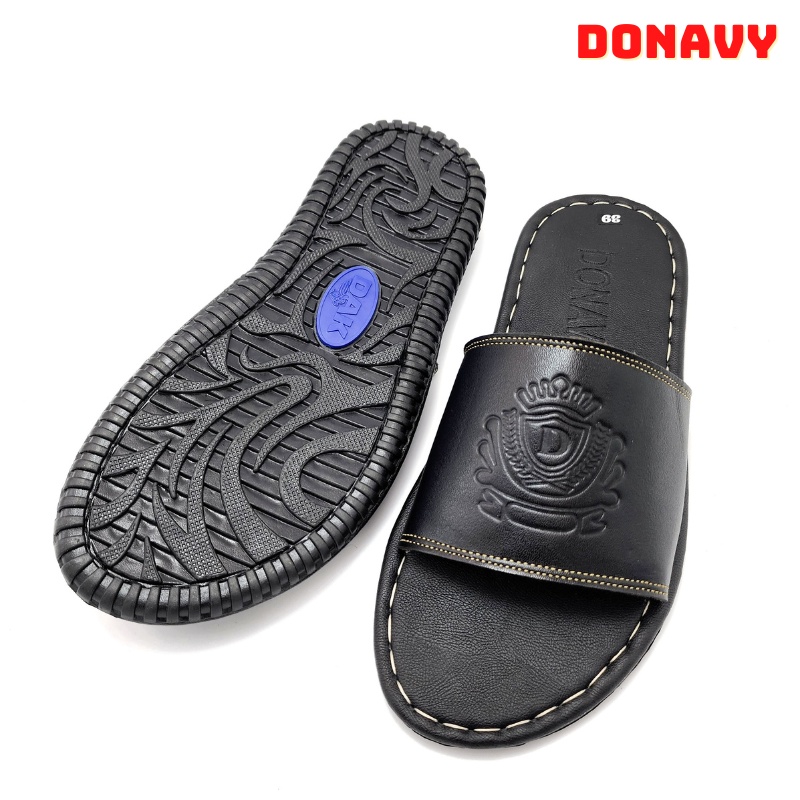Dép Quai Ngang Nam Da Bò Thật 100%, DONAVYVM Kiểu Quai Vương Miện Cao Cấp, May Quai Full Handmade Chắc Chắn D.QNVM
