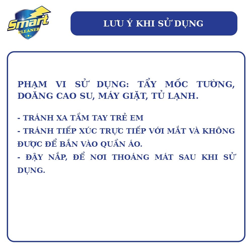 Dung dịch tẩy mốc Smart an toàn làm sạch mốc tường, doăng cao su, quần áo trắng