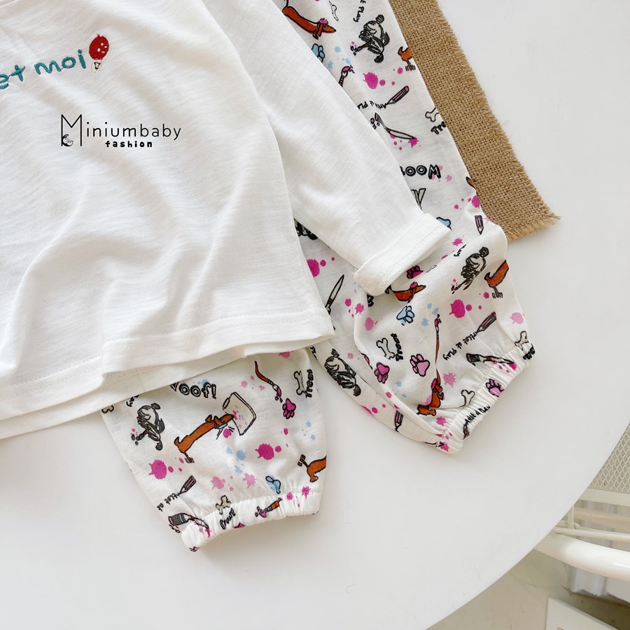 Bộ đồ dài tay quần dài thu đông thêu cáo nấm cho bé gái chất liệu 100% cotton quần áo trẻ em MiniumBaby-SB1252