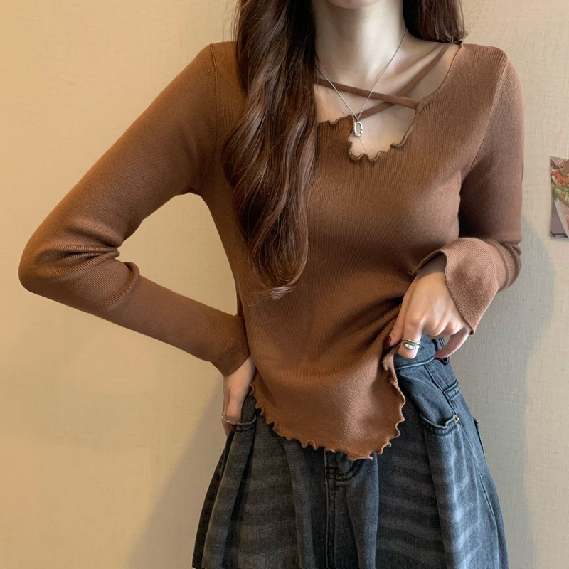 Áo ZHELIHANGFEI dệt kim tay dài thiết kế độc đáo phong cách cá tính cho nữ