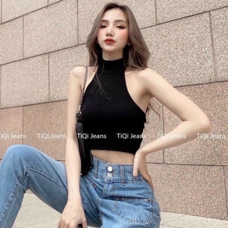 Áo croptop cổ lọ cao 3 phân chất thun co giãn