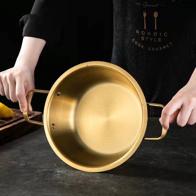Nồi Nấu Mì Ăn Liền Bằng Thép Không Gỉ Hai Tay Cầm Phong Cách Hàn Quốc