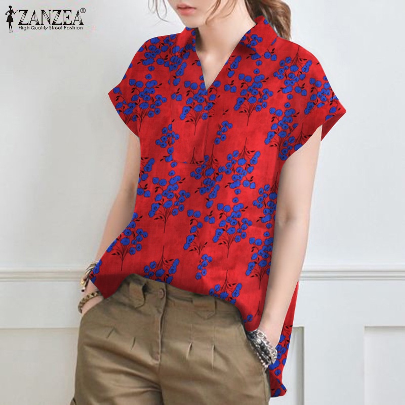 Áo sơ mi ZANZEA tay ngắn họa tiết hoa vintage dành cho nữ