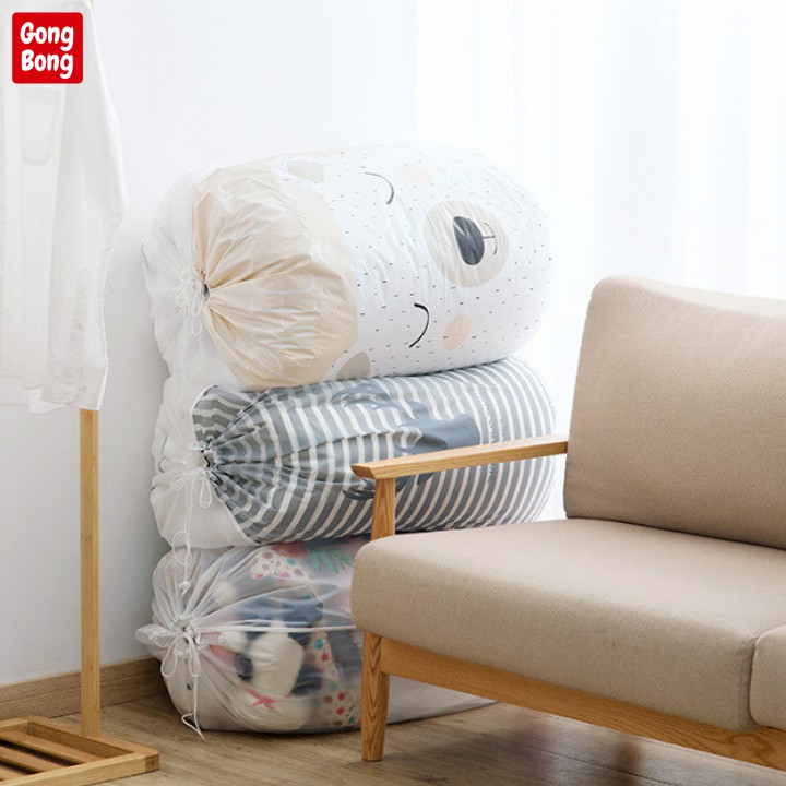Túi đựng chăn màn quần áo 135l chống thấm nước hình thú cute có dây rút túm miệng cất trữ đồ tiện lợi