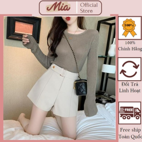 Quần short nữ lưng cao ​quần sooc nữ lưng cao cạp đai có cúc bấm vải mưa vitex - Mia Shore
