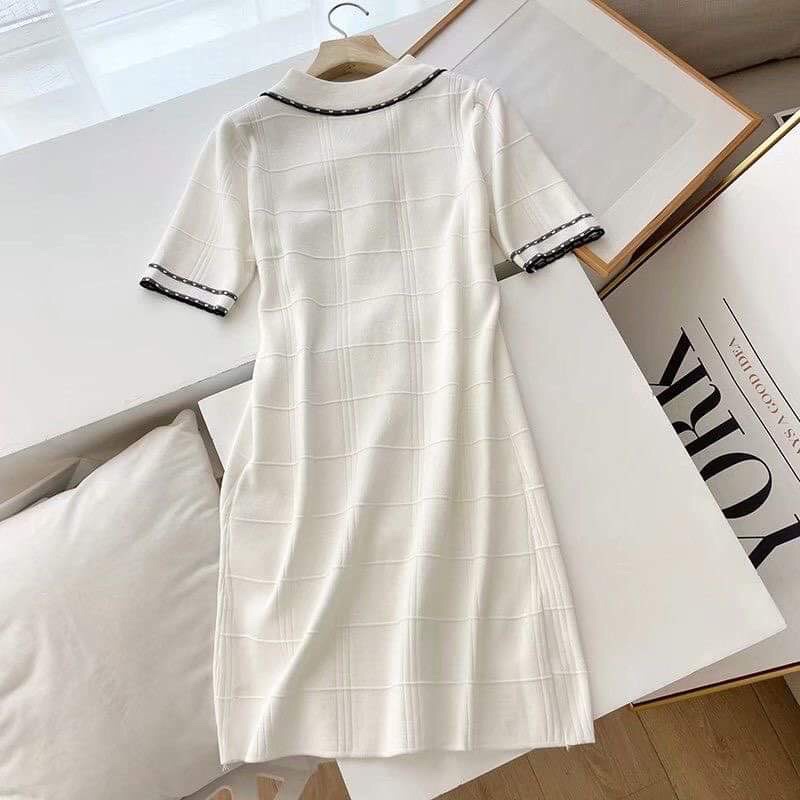 Váy thun gân nơ cổ