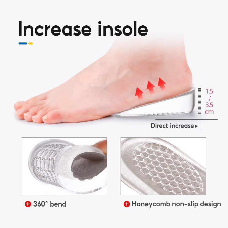 Set 2 miếng lót giày bằng silicone chống trượt tăng chiều cao cho nam nữ