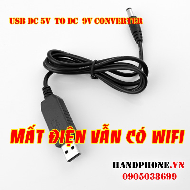 Cáp chuyển đổi dòng điện từ USB 5V DC sang 9V DC chân tròn 5.5mm