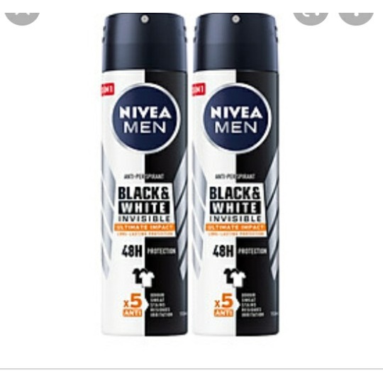 Xịt Ngăn Mùi NIVEA MEN Black &amp; White Ngăn Vệt Ố Vàng Vượt Trội (150ml)