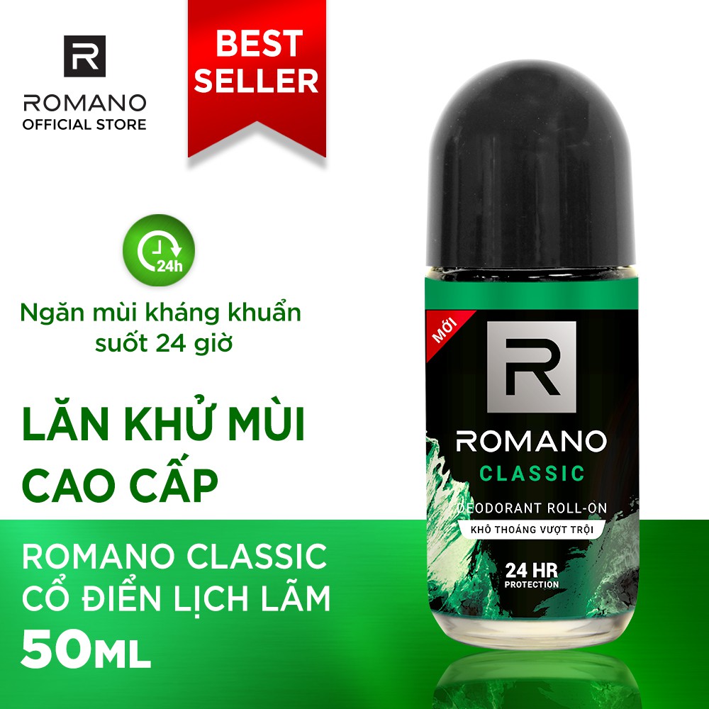 Combo Romano: Sữa tắm sạch khuẩn Classic 650G + Nước hoa Classic 50ml + Lăn khử mùi Classic 50ml