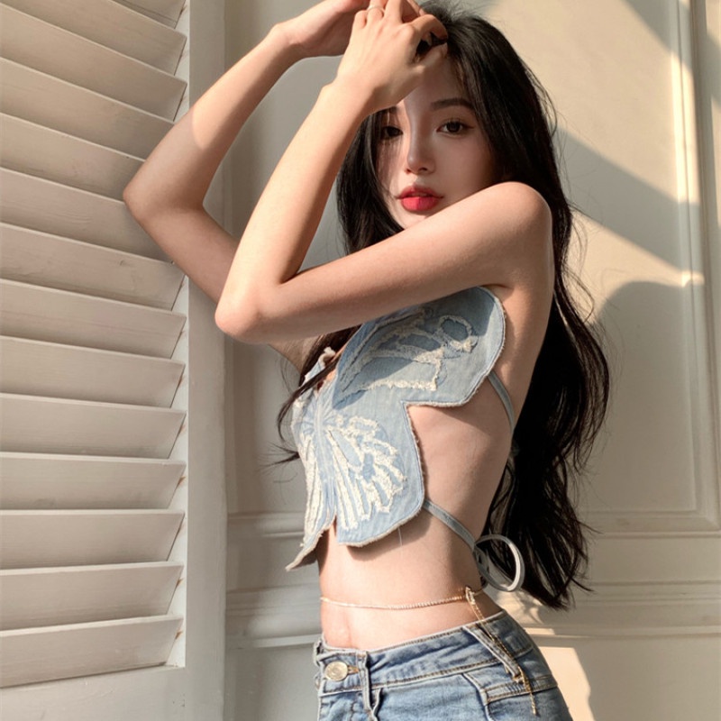 Áo Hai Dây Denim Thiết Kế Quyến Rũ Thời Trang