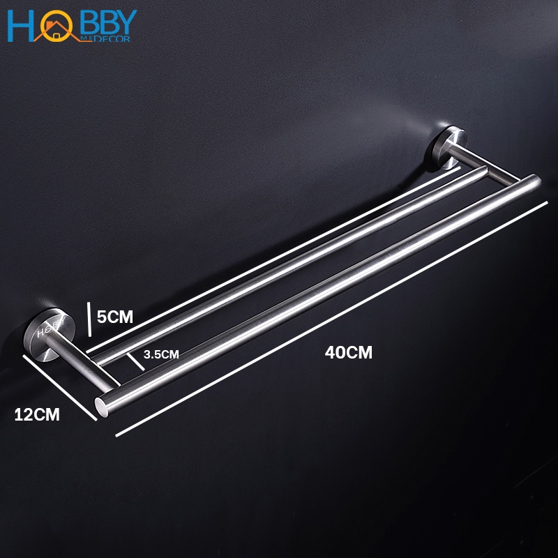 Giá treo khăn tắm Inox 304 HOBBY Home decor 2TT khoan tường dài 40cm không rỉ sét - 2 thanh treo (khoan tường)