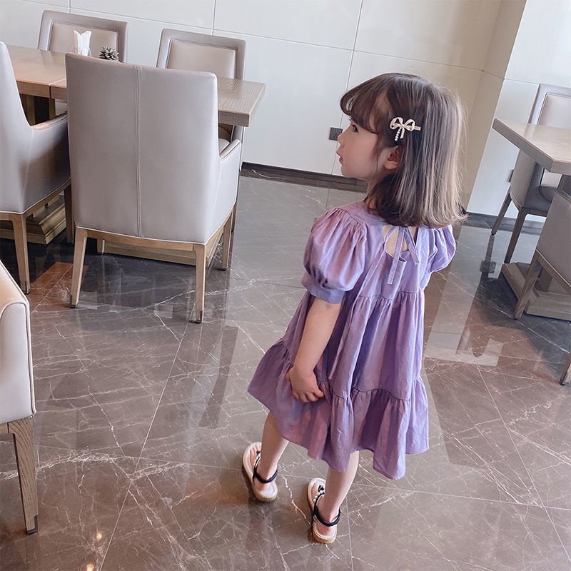 Đầm Công Chúa Tay Ngắn Phồng Màu Trơn Thời Trang Mùa Hè Hàn Quốc Mới 2023